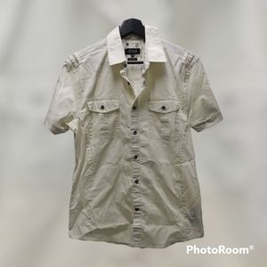 Guess Short Sleeve Button Front Shirt Cream / Very Pale Yellow
